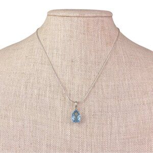 Sterling Silver Womens Blue Topaz Chain Necklace Oval Pendant Italy Made
